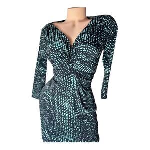 FOREVER 21 Contemporary Small Black Aqua Dot Twist Front mini Dress Size Small